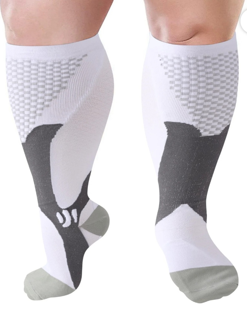 NEW Men's White Athletic Compression Knee-High Socks with Gray Accents Size 3XL